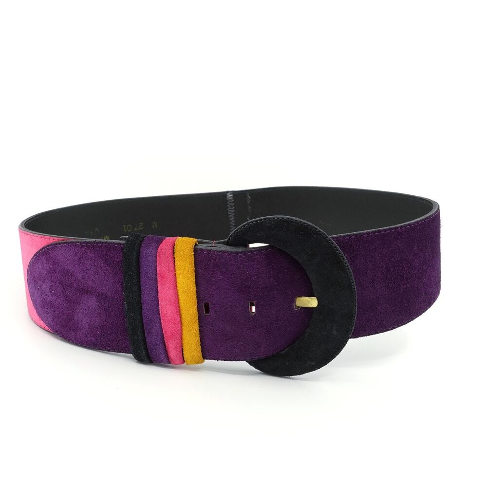 Vintage Chunky Pink & Purple Color Blocked Suede Belt